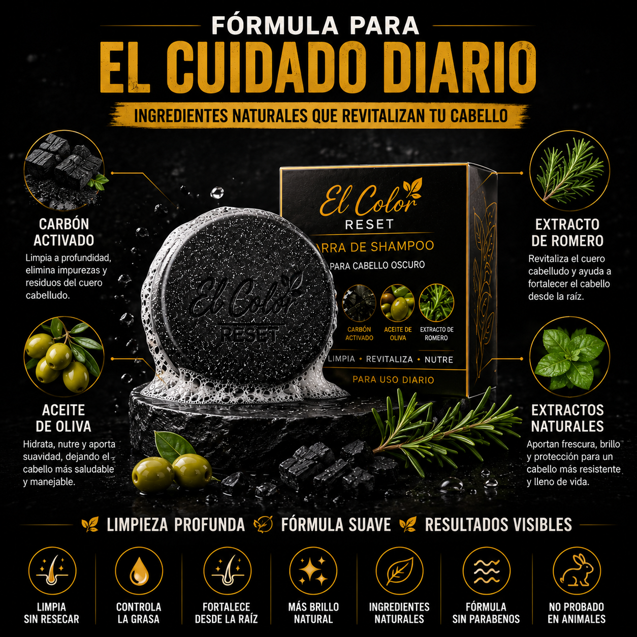 El Color Reset – Barra de Shampoo para Cabello Oscuro