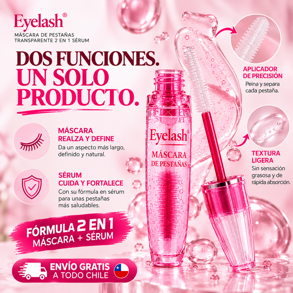 Eyelash Crea® | Máscara de Pestañas Transparente 2 en 1